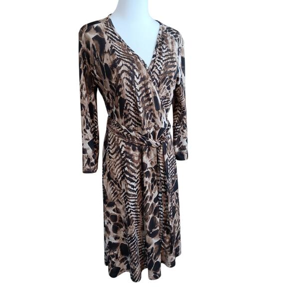 CHICO'S 1 Faux Wrap Dress Stretch Slinky Medium Animal Print Career Travel Trip - Picture 6 of 7